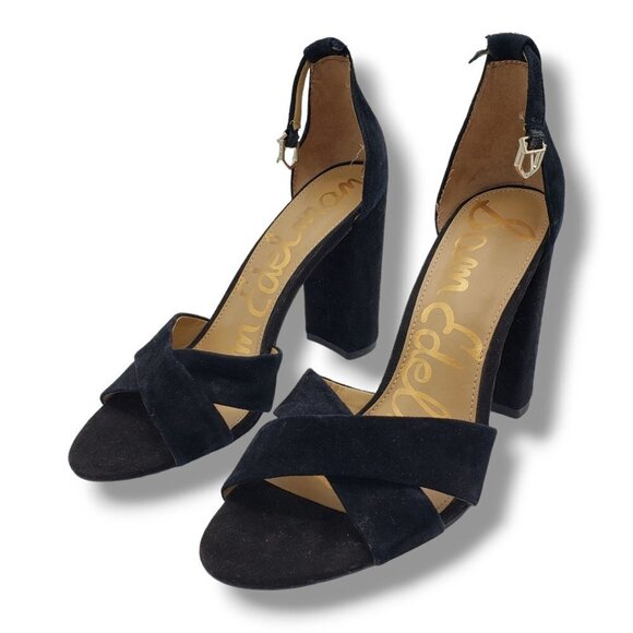 Sam Edelman Yancy Sandals Womens 9 Black Suede Block Heel - Picture 2 of 10